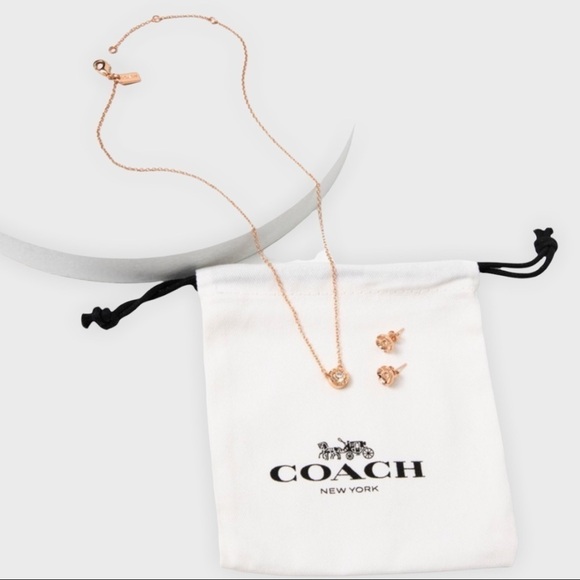 COACH Circle Rose Gold Necklace & Earrings Set - Picture 2 of 8